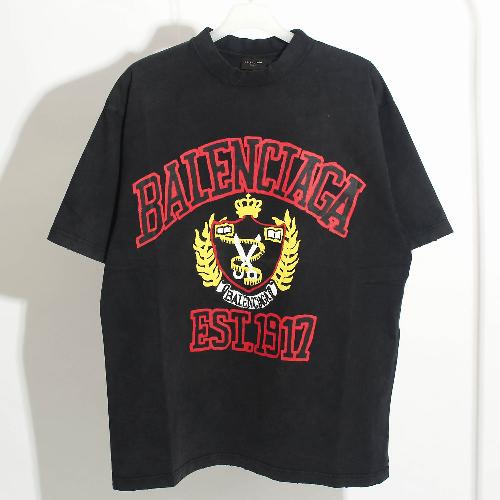 <프리시모> 국내당일 23SS 발렌시아가 컬리지 로고 프린트 반팔 워싱 블랙 739784 TOVK1 1055